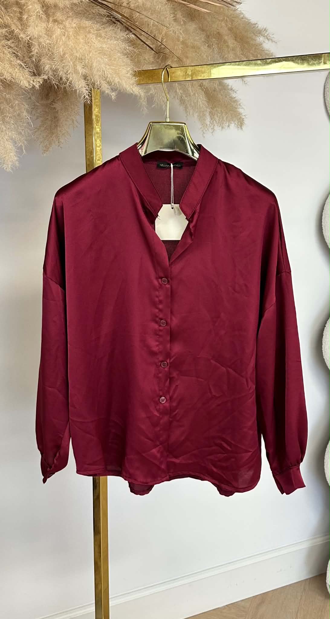 SATIN KNOOP BLOUSE BORDEAUX