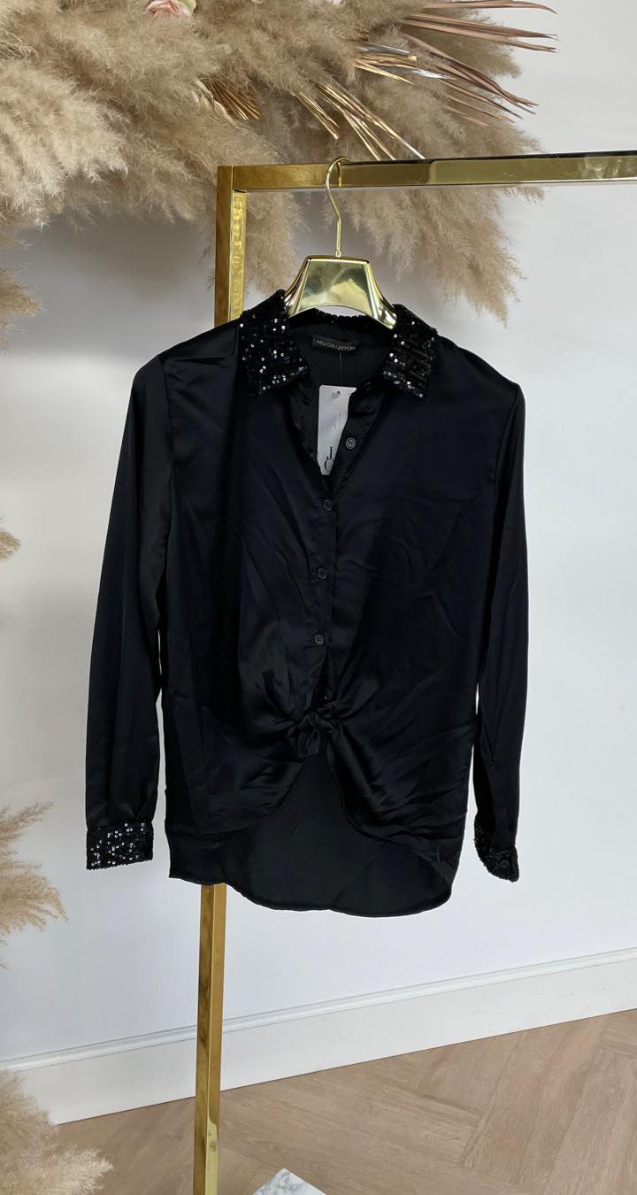 SATIN KNOOP BLOUSE BLACK