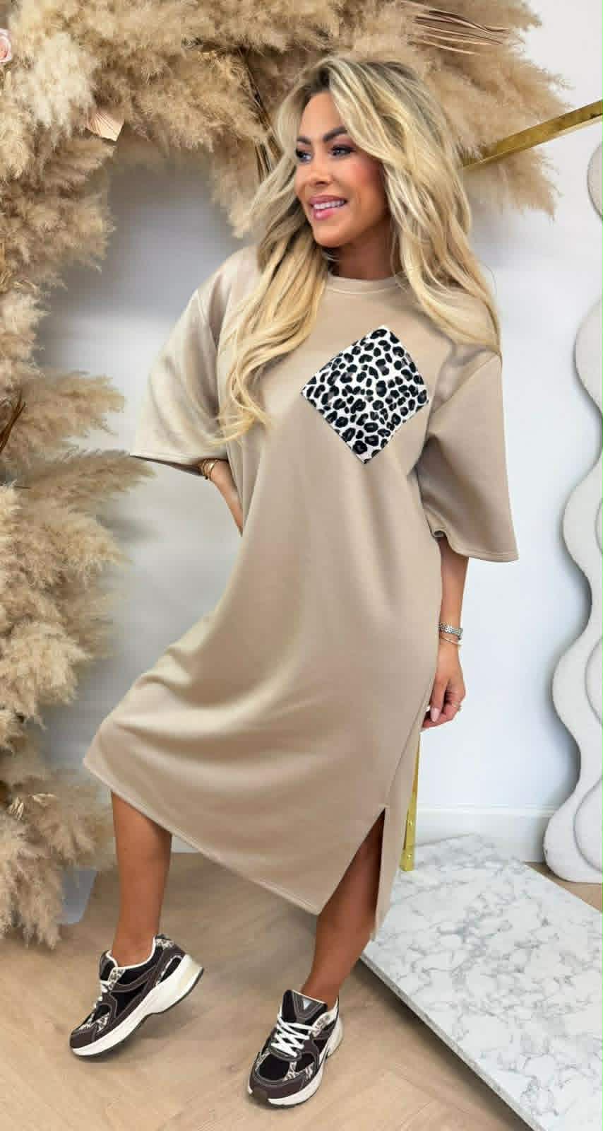 SPLITJES POCKET LONG SHIRT DRESS BEIGE