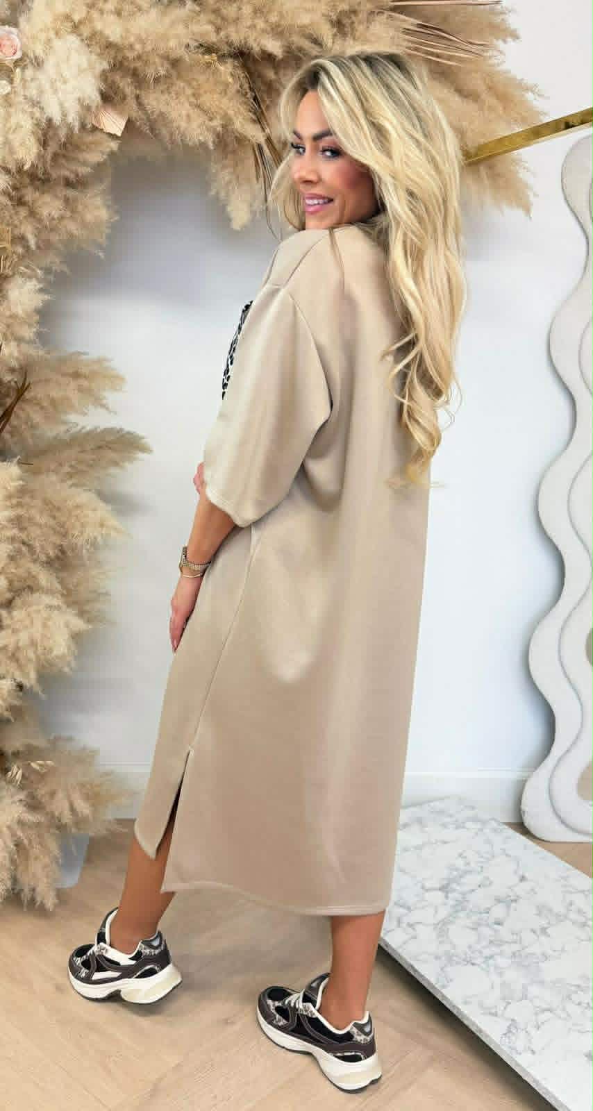 SPLITJES POCKET LONG SHIRT DRESS BEIGE
