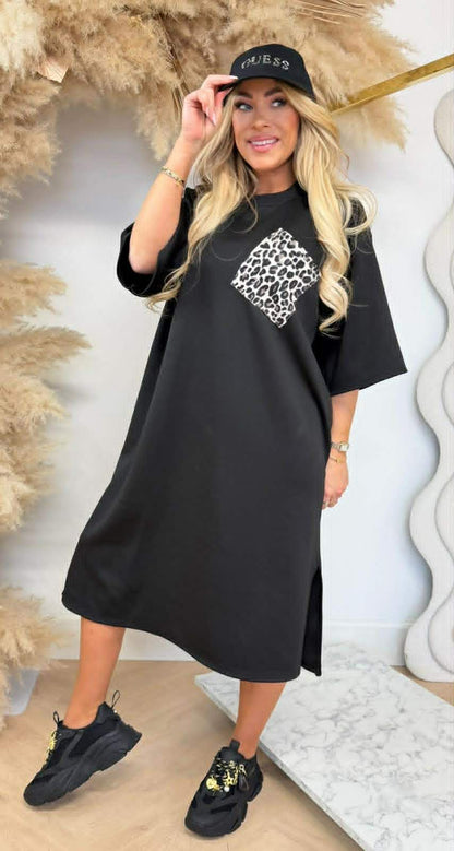 SPLITJES POCKET LONG SHIRT DRESS BLACK