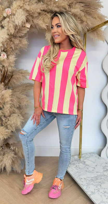 STRIPE NEON SHIRT 00196 YELLOW/NEONPINK