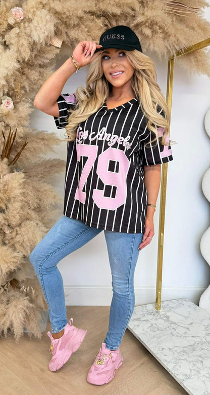 STRIPE V LA SHIRT BLACK