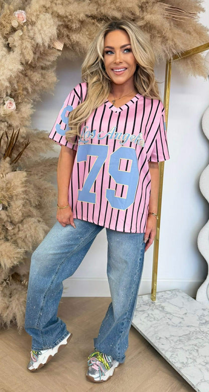 STRIPE V LA SHIRT PINK