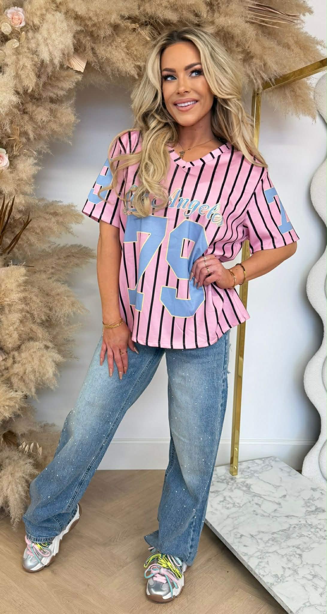 STRIPE V LA SHIRT PINK