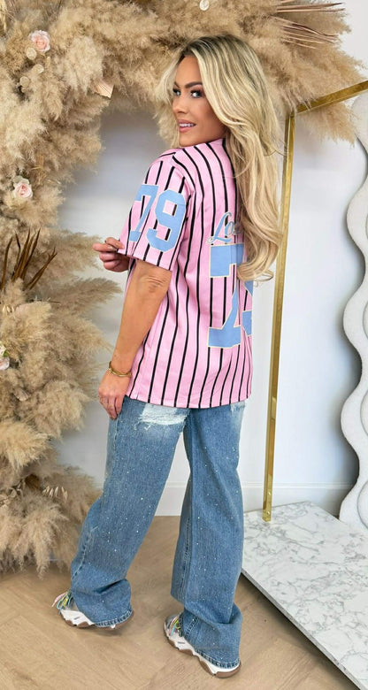 STRIPE V LA SHIRT PINK