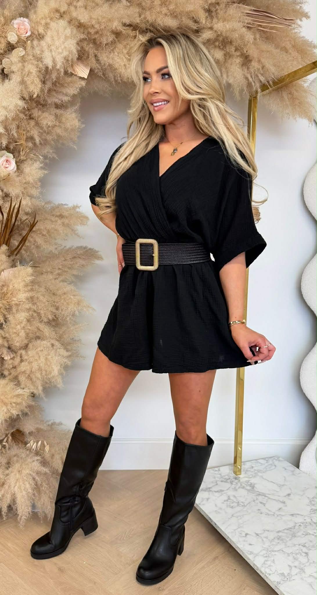TESS COTTON PLAYSUIT BLACK
