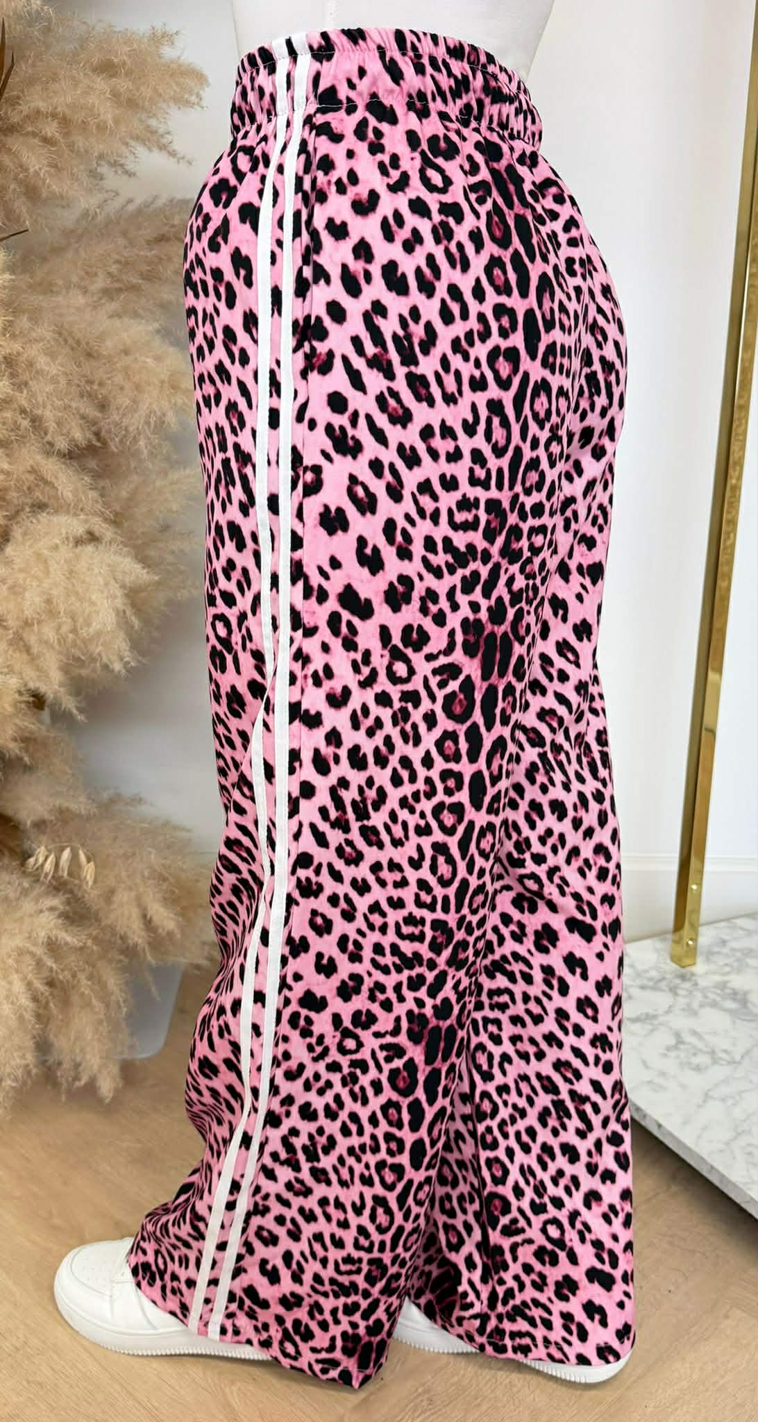 TRENDY LEOPARD STRIPE PANTS PINK