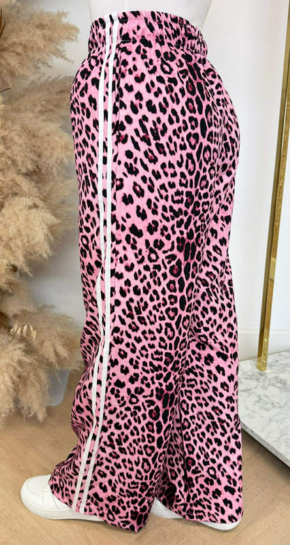 TRENDY LEOPARD STRIPE PANTS PINK