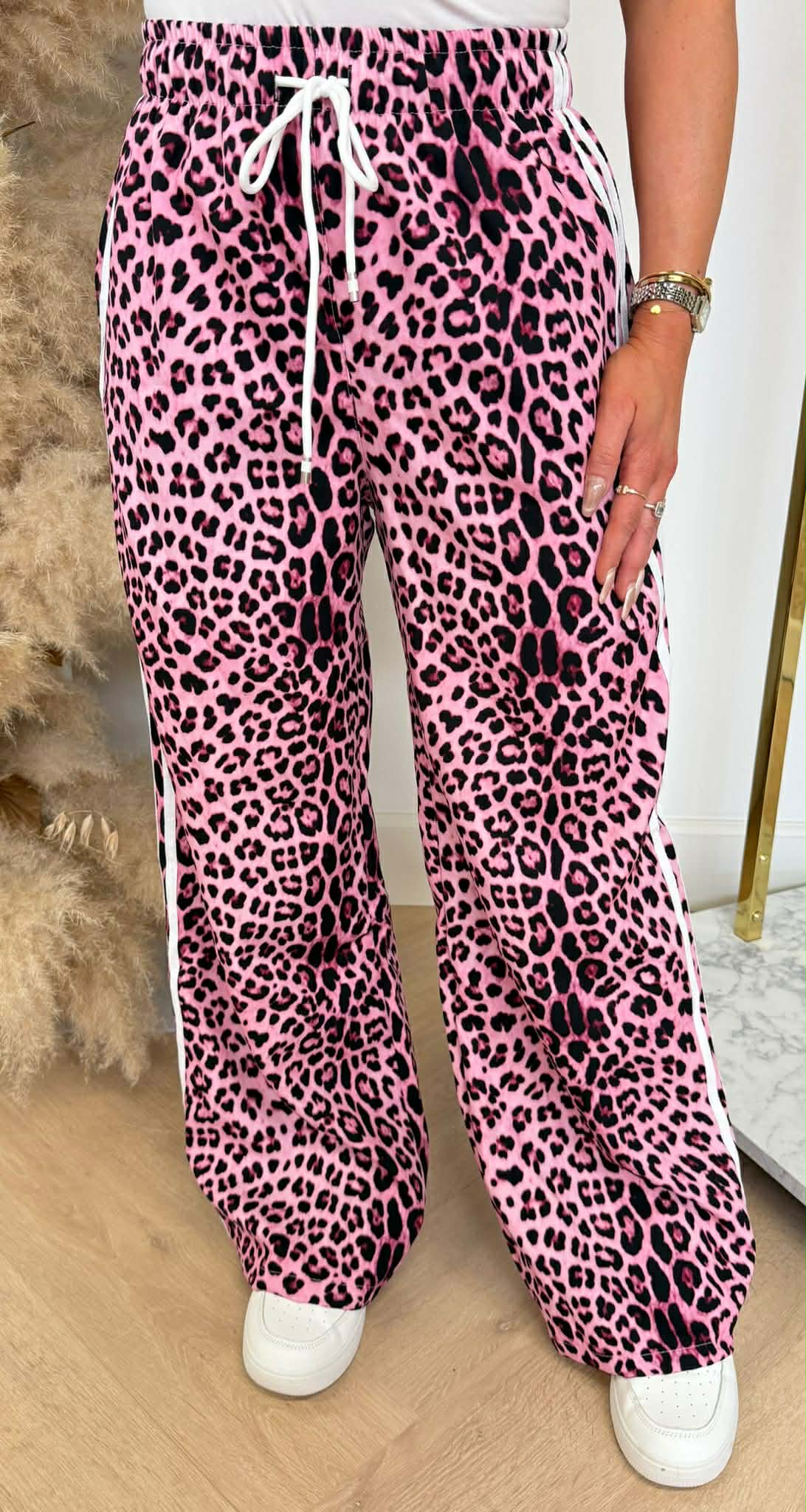 TRENDY LEOPARD STRIPE PANTS PINK