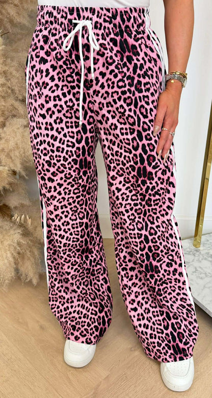 TRENDY LEOPARD STRIPE PANTS PINK