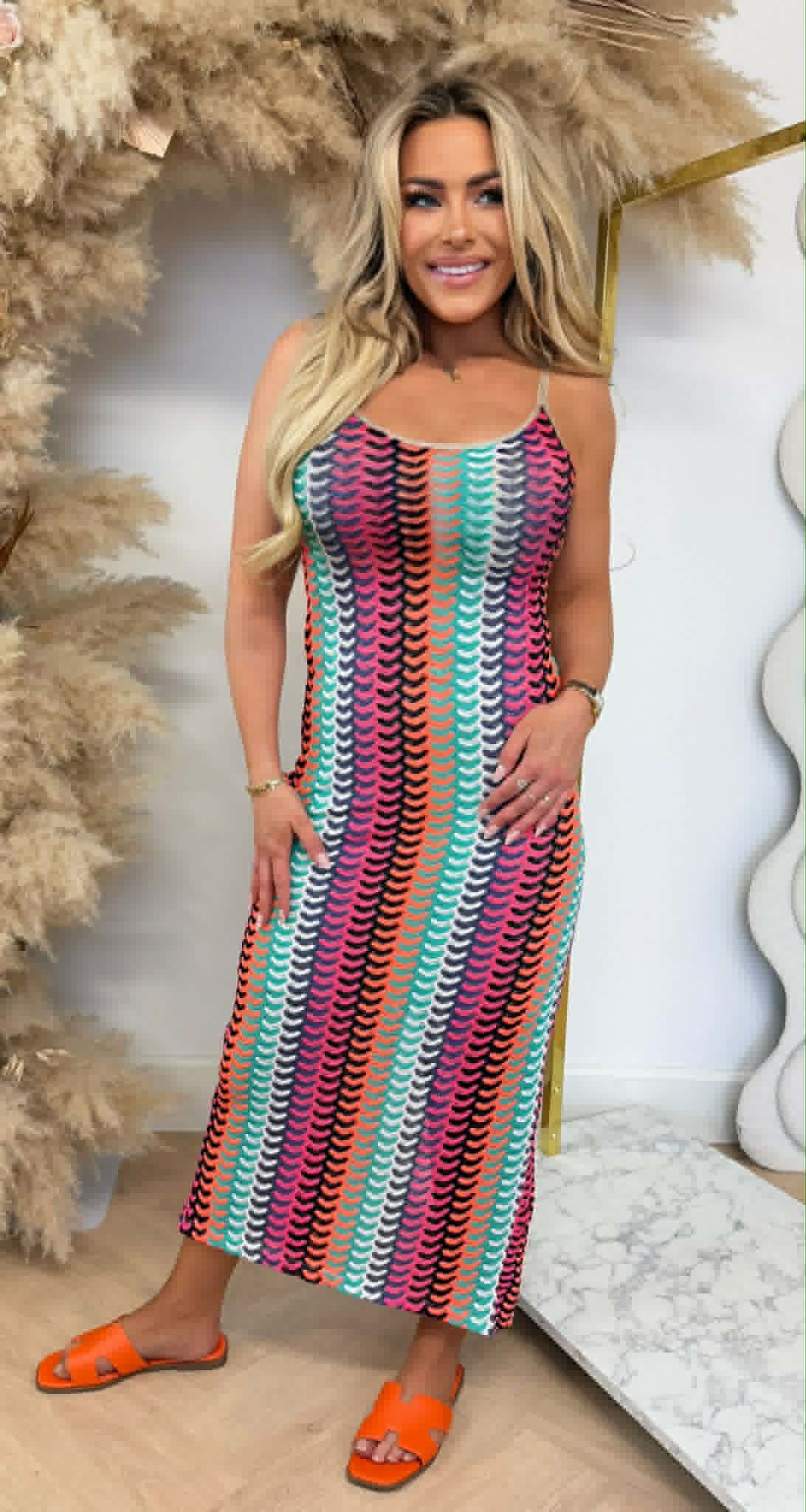 WAVY PRINT DRESS COLOURFUL