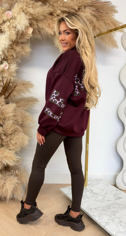 LEMARIS LEO PRINT SWEATER WINE