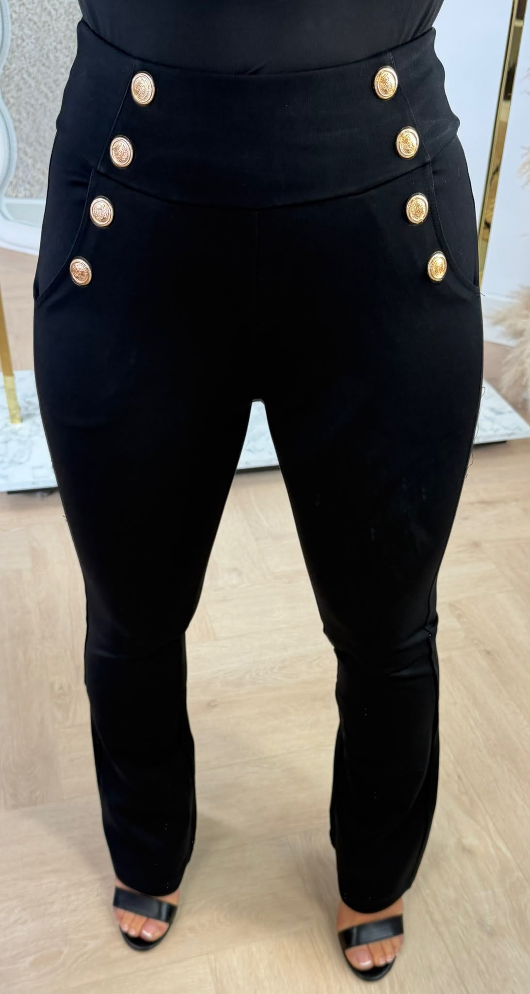 BUTTON FLAIR PANTS 1209 BLACK