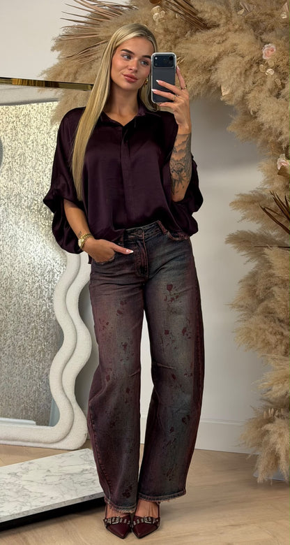 VALERIE SATIN POFMOUW TOP WINERED