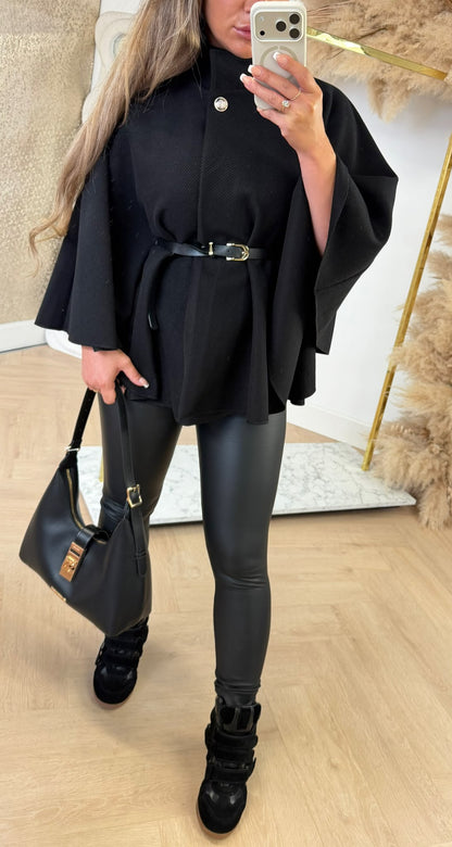 RIB BELT PONCHO BLACK