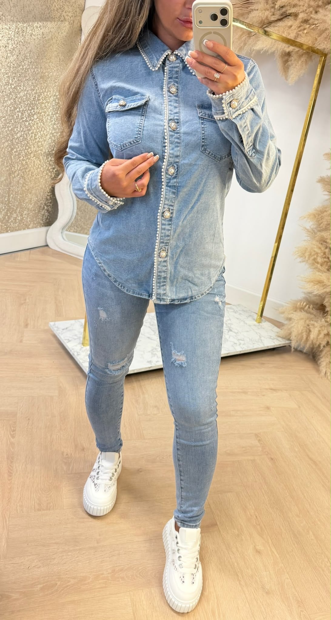 PEARL DENIM BLOUSE 6035 LIGHTDENIM