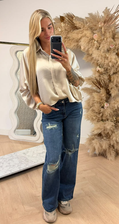 VALERIE SATIN POFMOUW TOP BEIGE