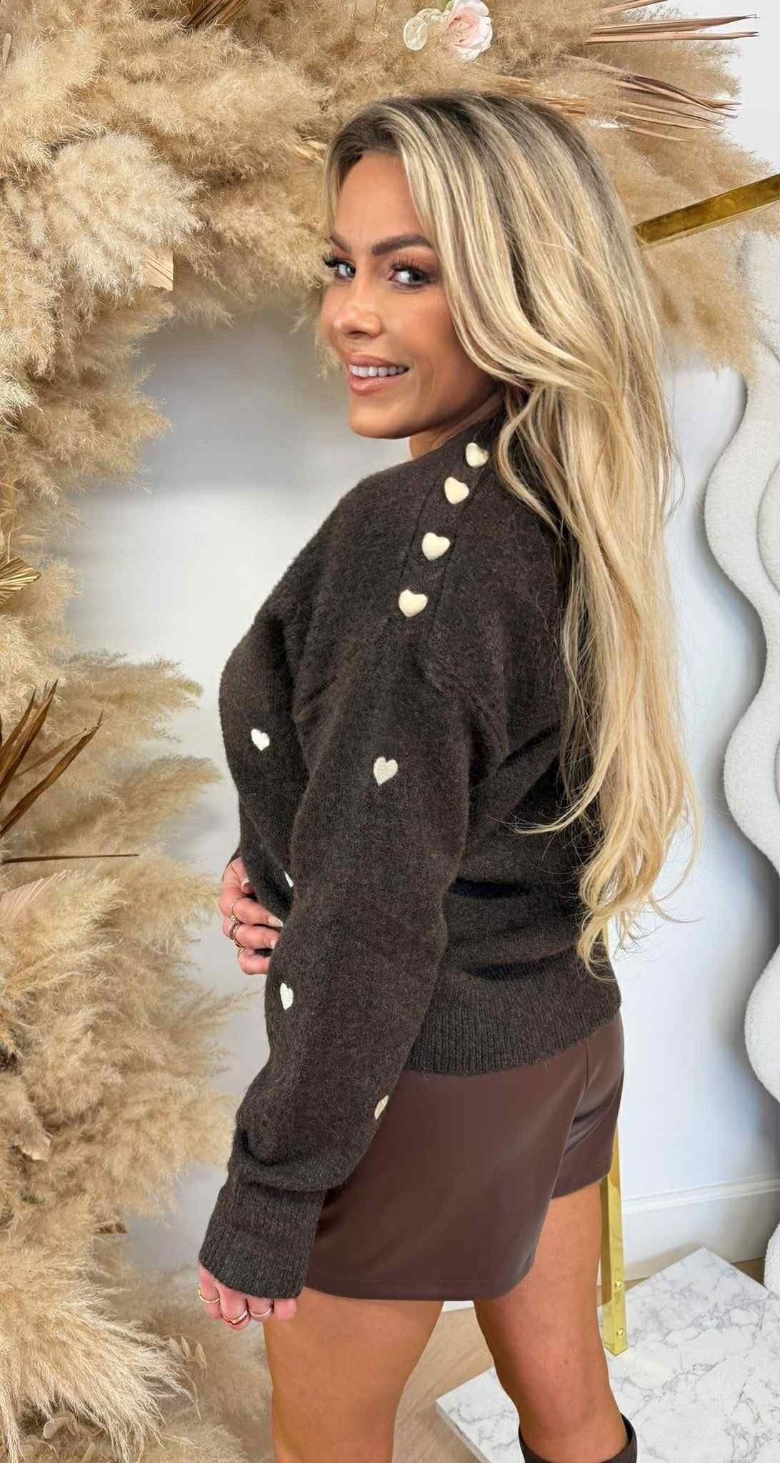ALL OVER COEURS ÉPAULES SWEAT AM872 CHOCO