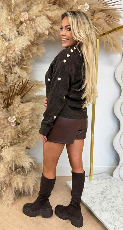 ALL OVER COEURS ÉPAULES SWEAT AM872 CHOCO