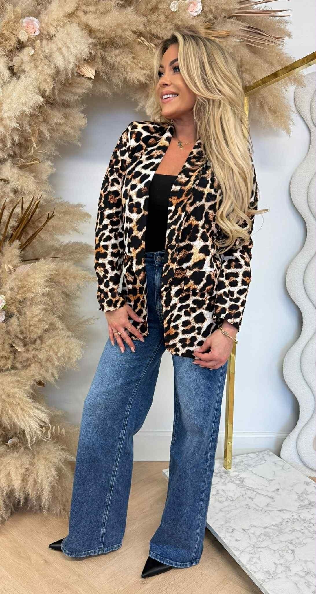 ALL OVER LEOPARD BLAZER BLACK/BEIGE