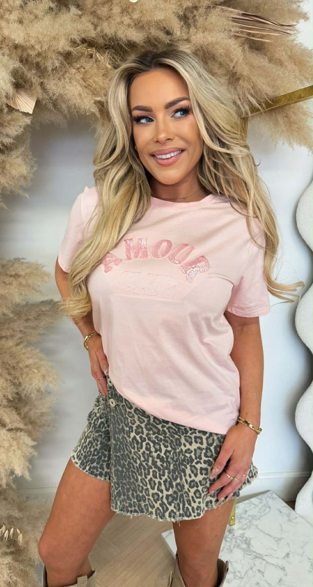 AMOUR SEQUIN TEKST TEE 1011 PINK