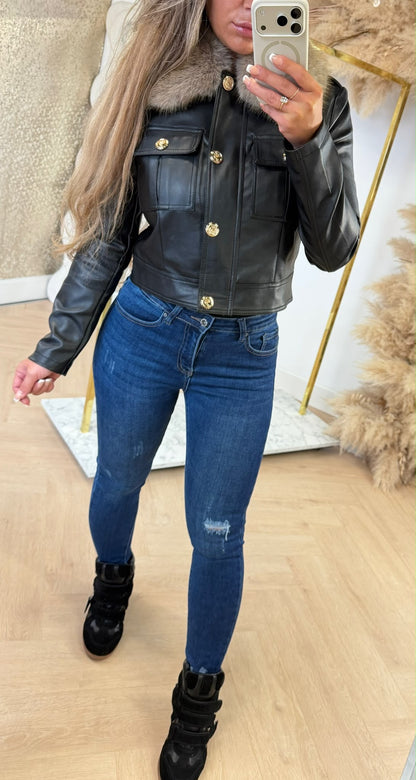 FASHION LEATHER LOOK JACKET 5633 BLACK