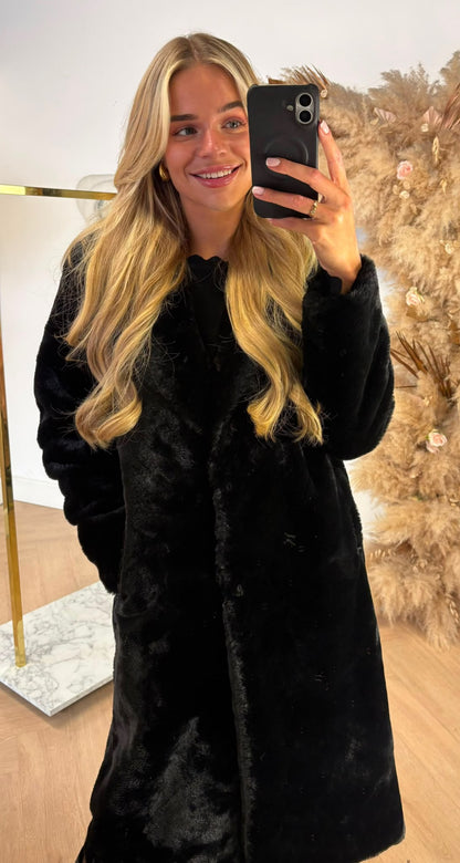 ELLIE LONG FURRY COAT BLACK