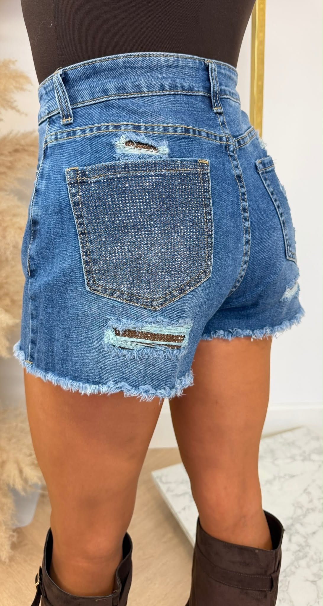 NEW GLITTER POCKET SHORT RJ861 DENIMBLUE
