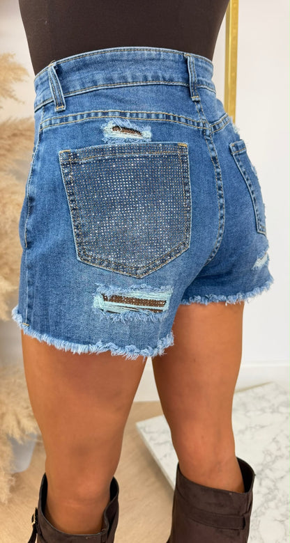NEW GLITTER POCKET SHORT RJ861 DENIMBLUE