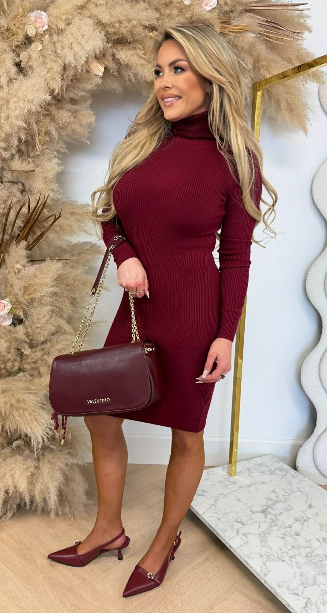 BASIC KOL KNIT DRESS BORDEAUX