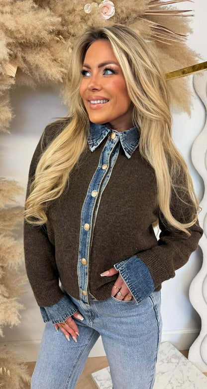 BELLE KRAAG VESTJE 1169 CHOCO