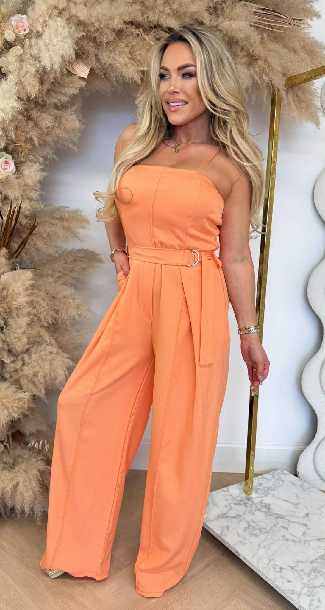 BELT STRAPLESS JUMPSUIT PEACH
