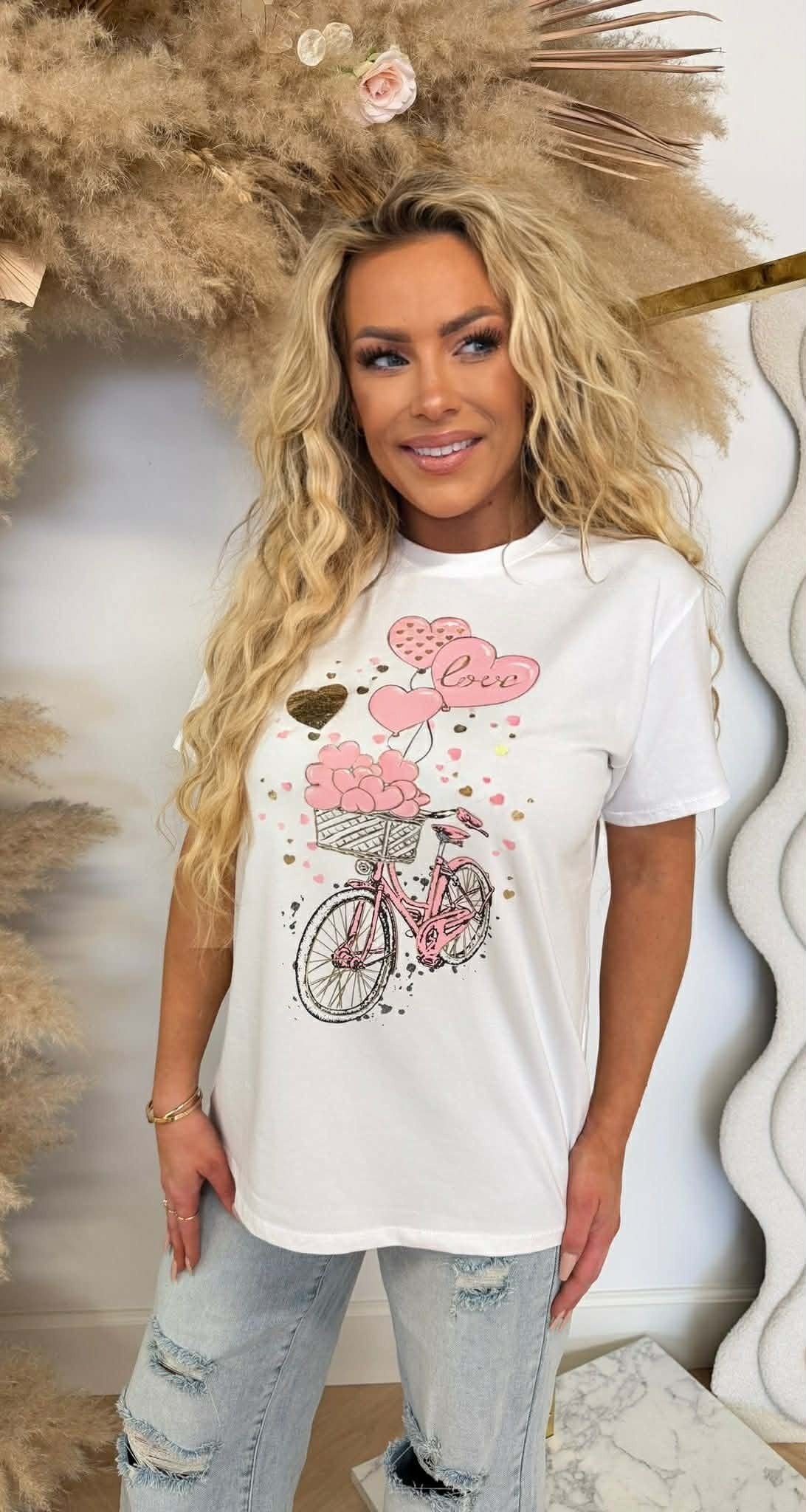 T-SHIRT CŒUR VÉLO *L* ROSE
