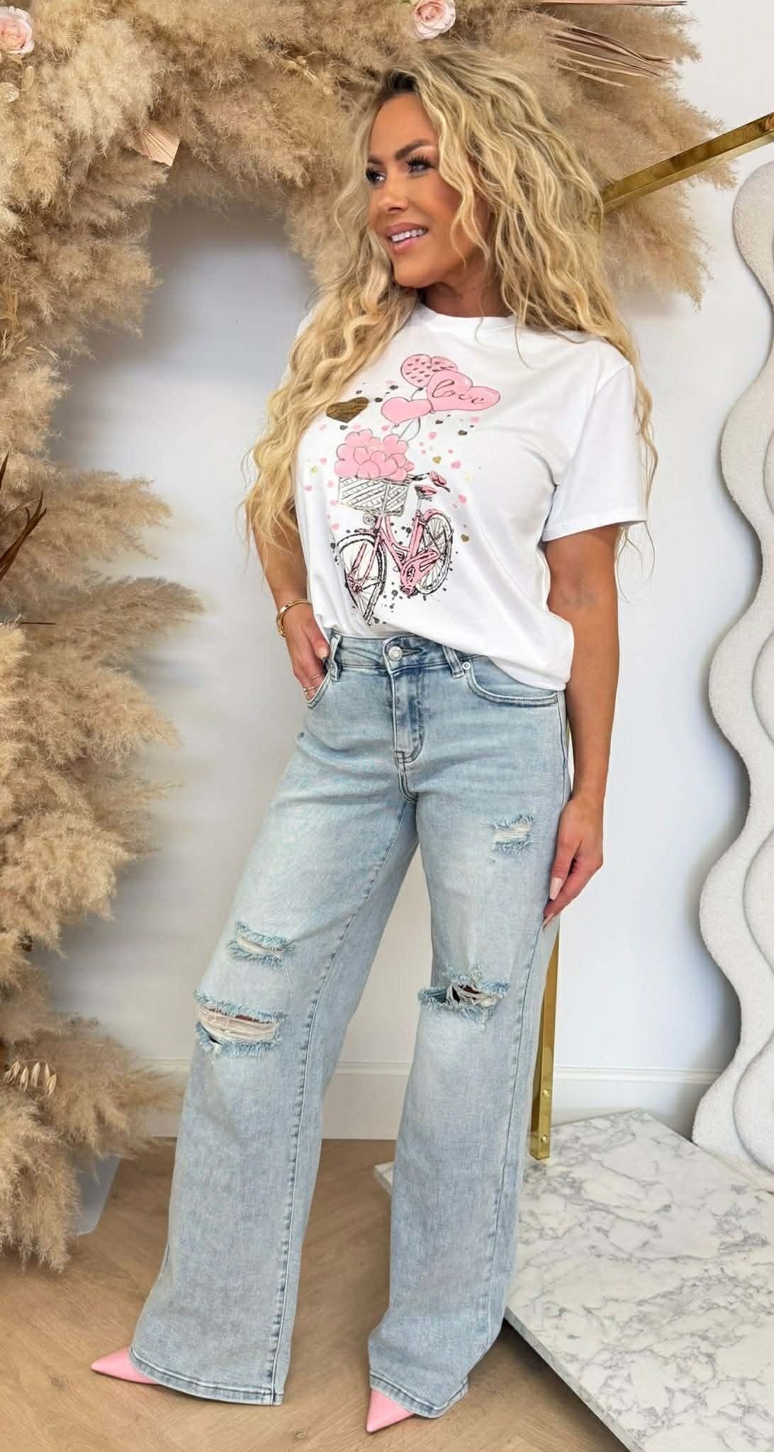 T-SHIRT CŒUR VÉLO *L* ROSE