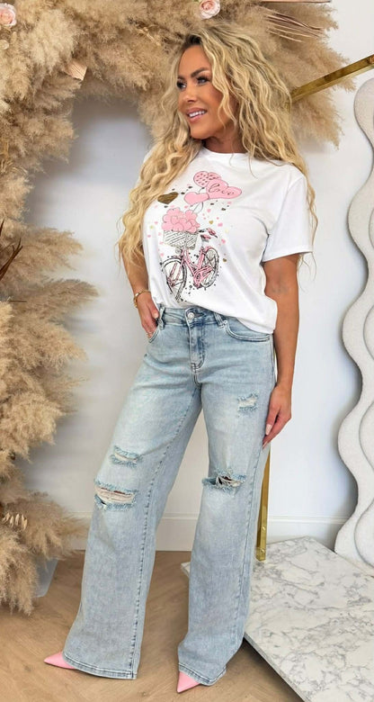 T-SHIRT CŒUR VÉLO *L* ROSE