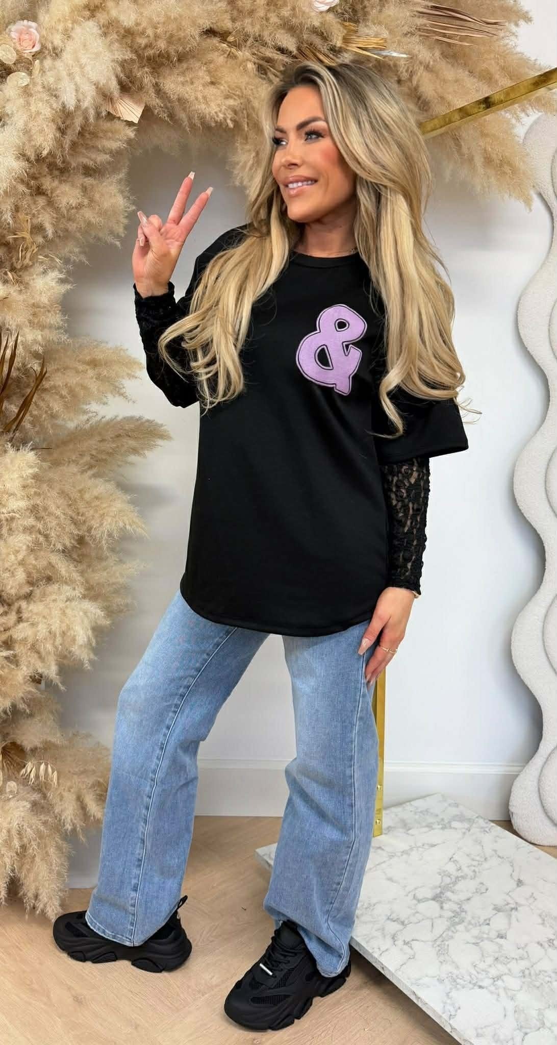 BKLYN &amp; NY LACE TEE BLACK