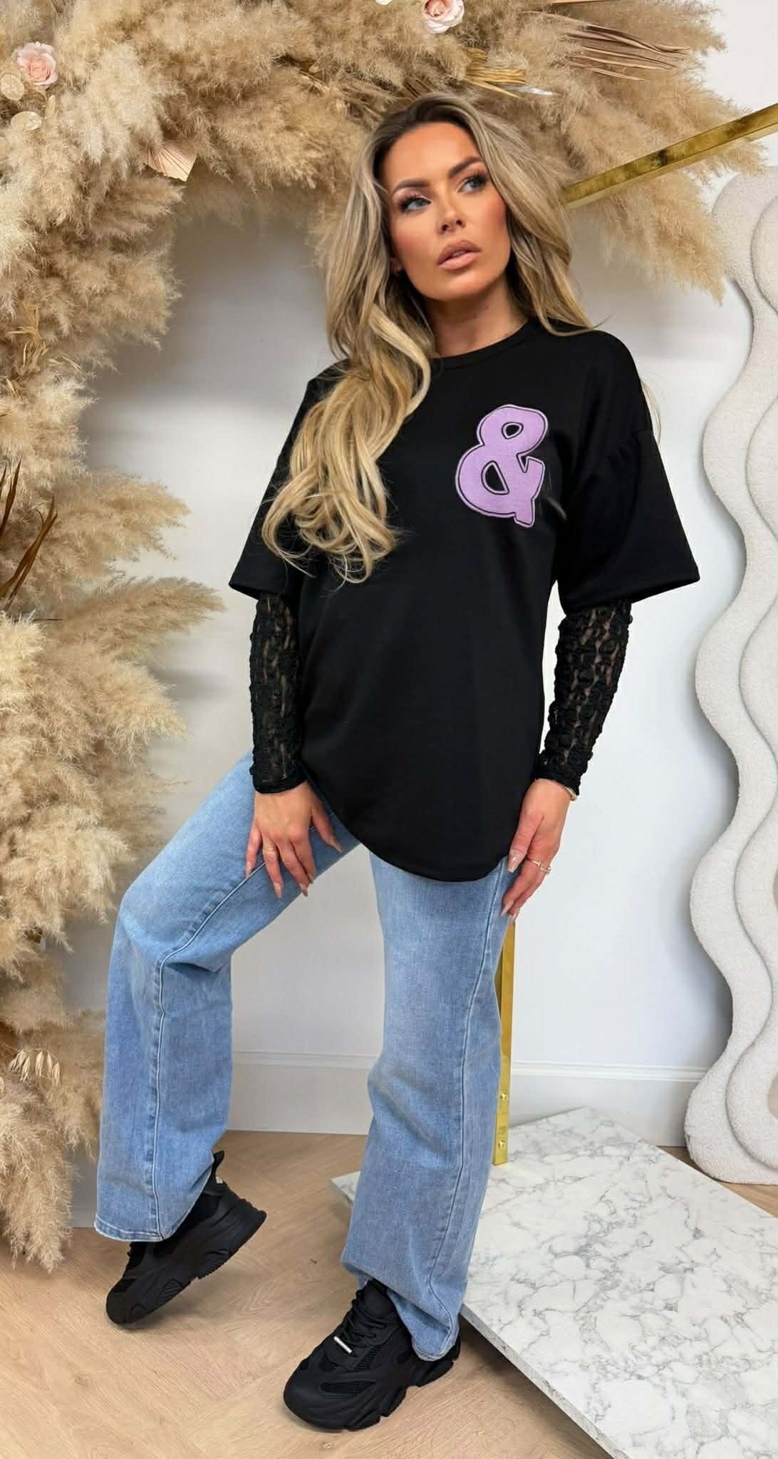 BKLYN &amp; NY LACE TEE BLACK