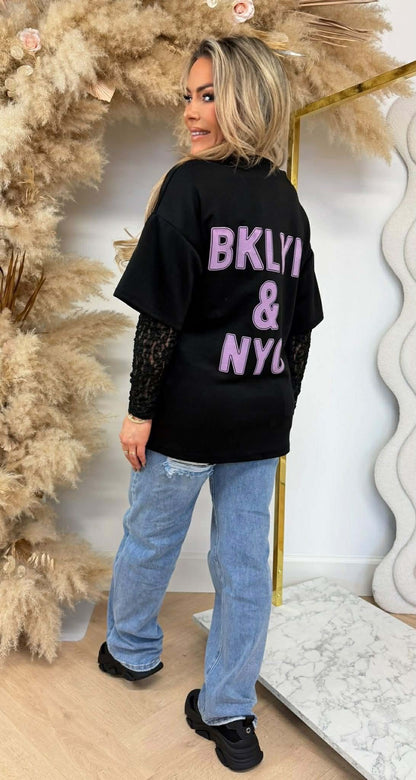 BKLYN &amp; NY LACE TEE BLACK