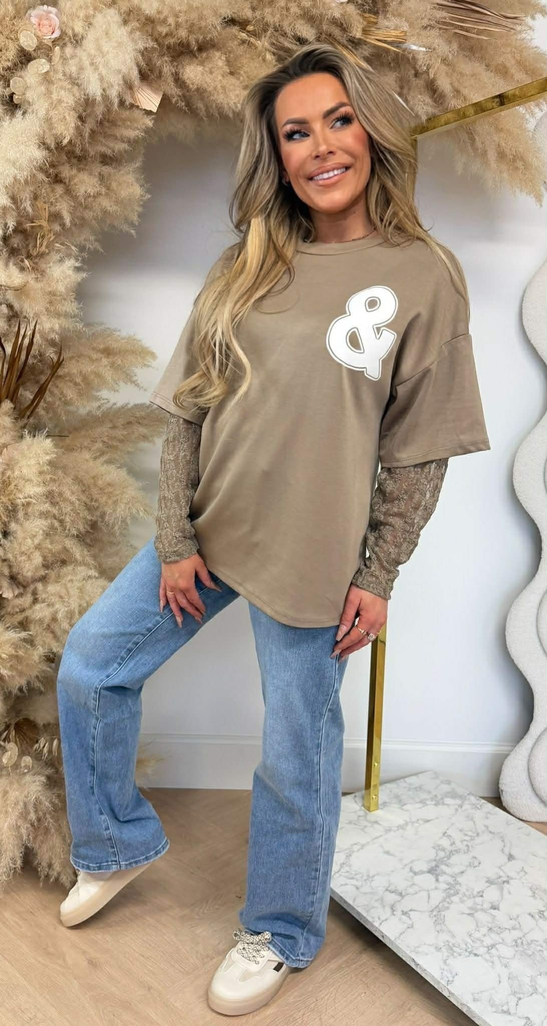 BKLYN &amp; NY LACE TEE TAUPE