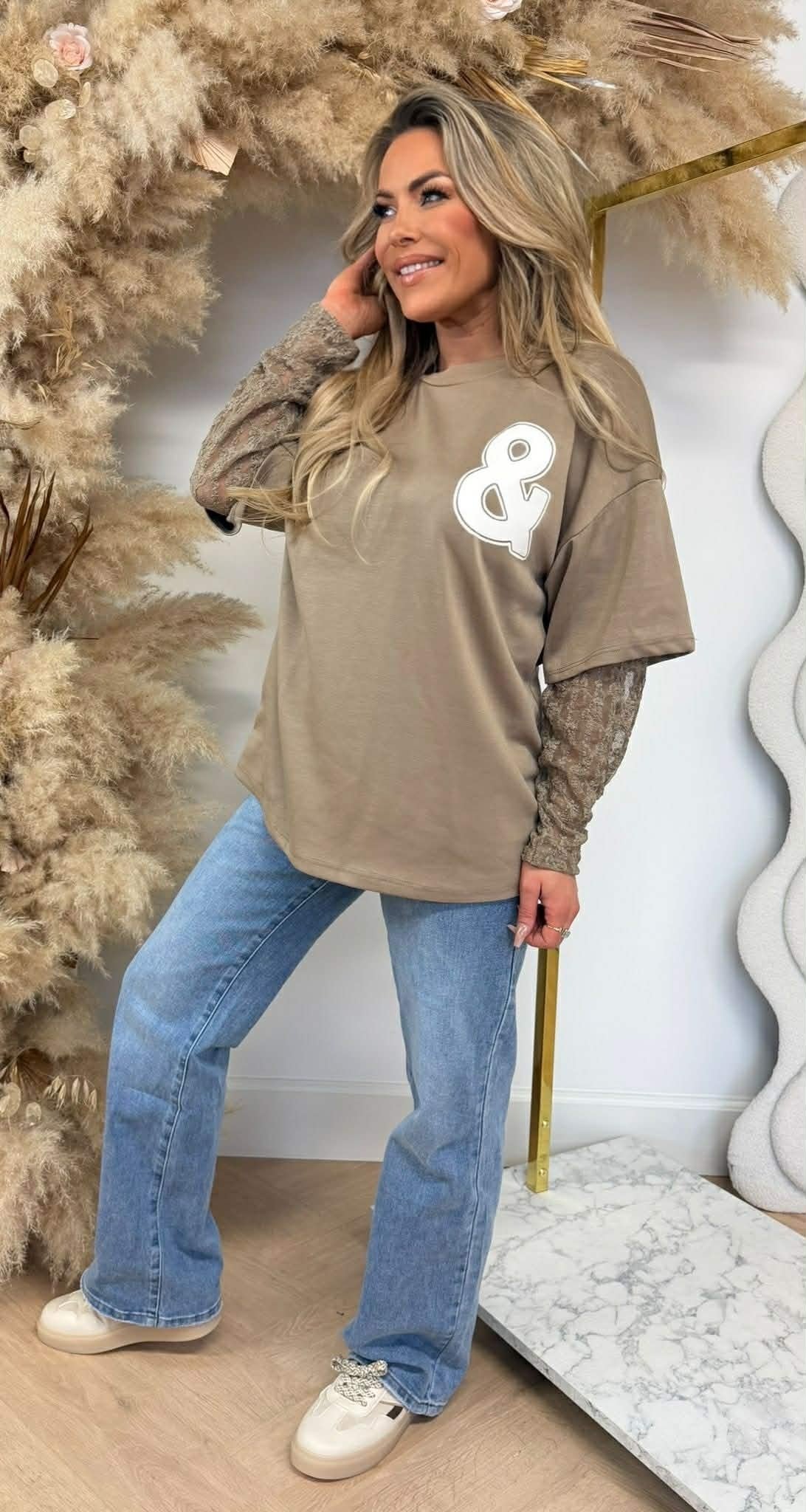 BKLYN &amp; NY LACE TEE TAUPE