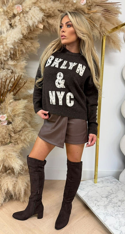 BRKLYNN &amp; NYC STUDDED SWEAT 3831380 CHOCO