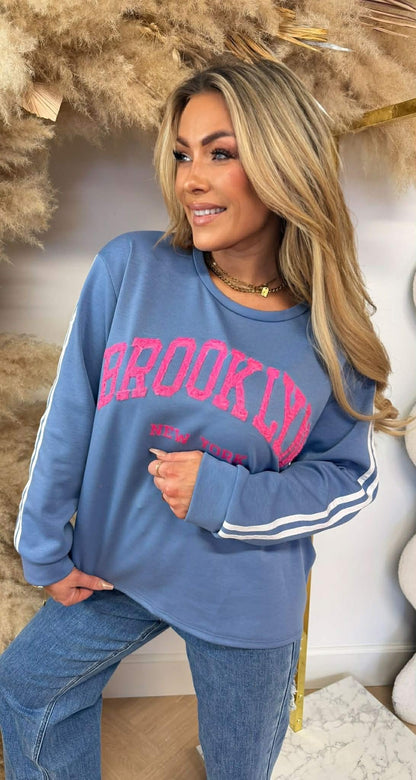 BROOKLYN NY STREIFEN SWEAT JEANSBLAU