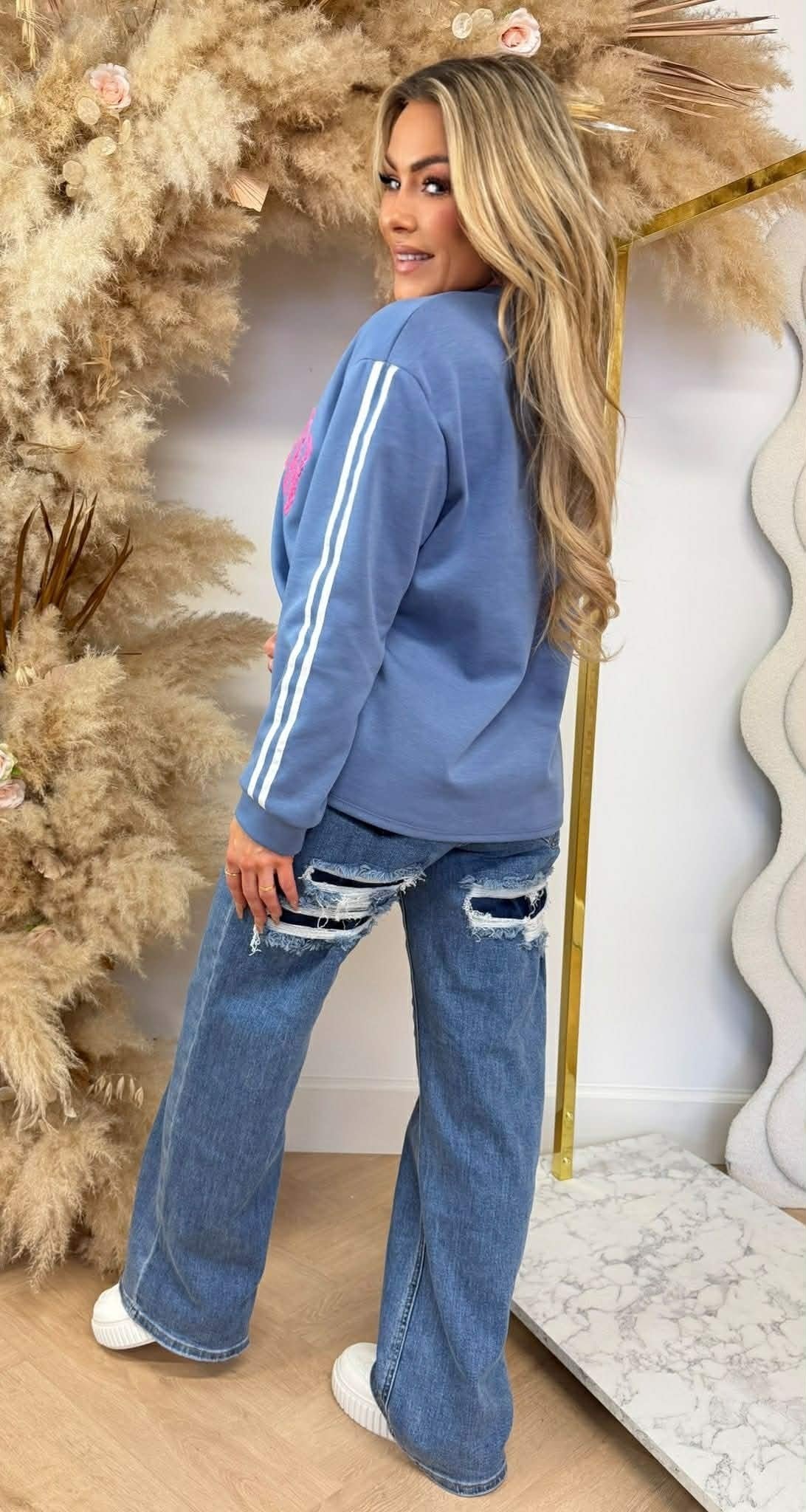 BROOKLYN NY STREIFEN SWEAT JEANSBLAU
