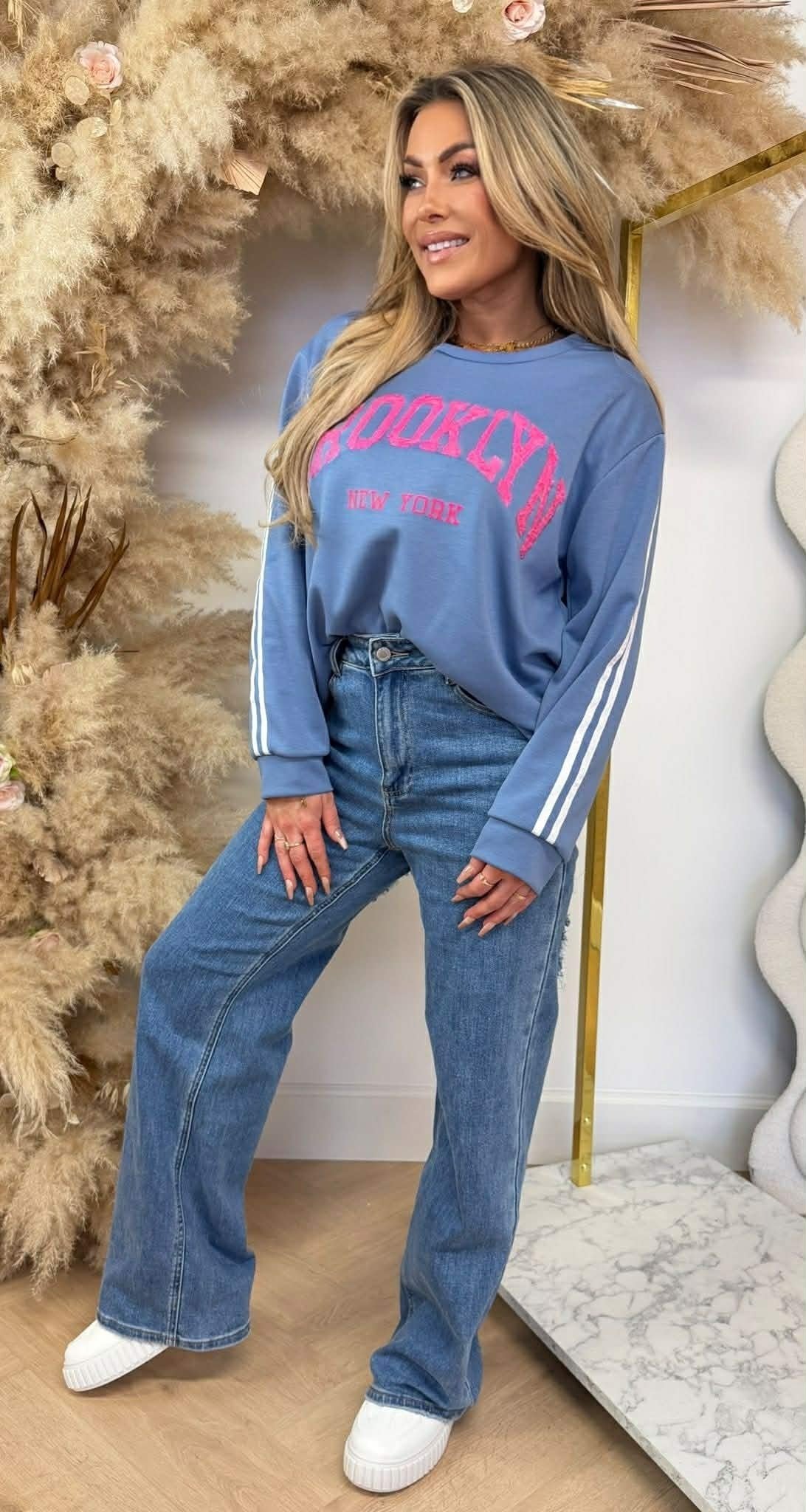 BROOKLYN NY STREIFEN SWEAT JEANSBLAU