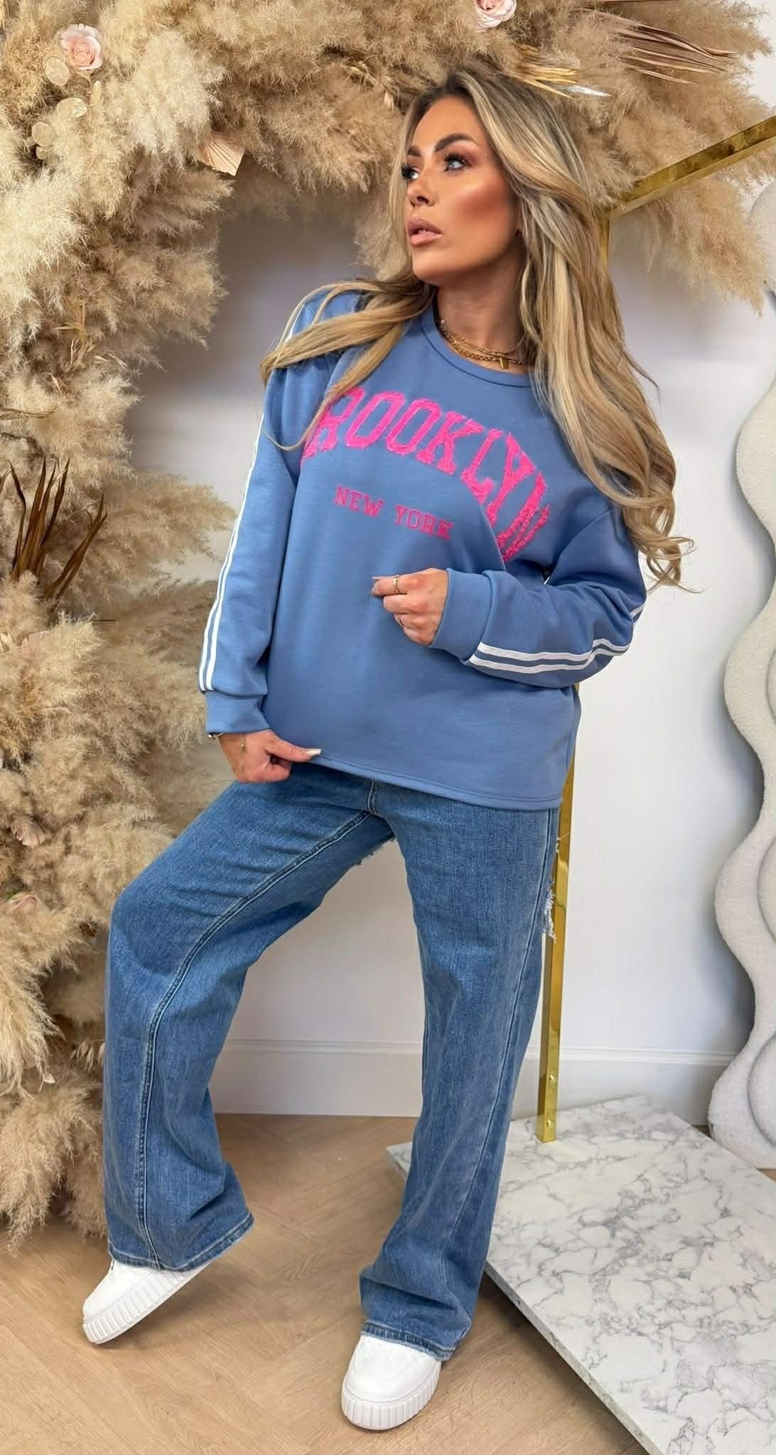 BROOKLYN NY STREIFEN SWEAT JEANSBLAU
