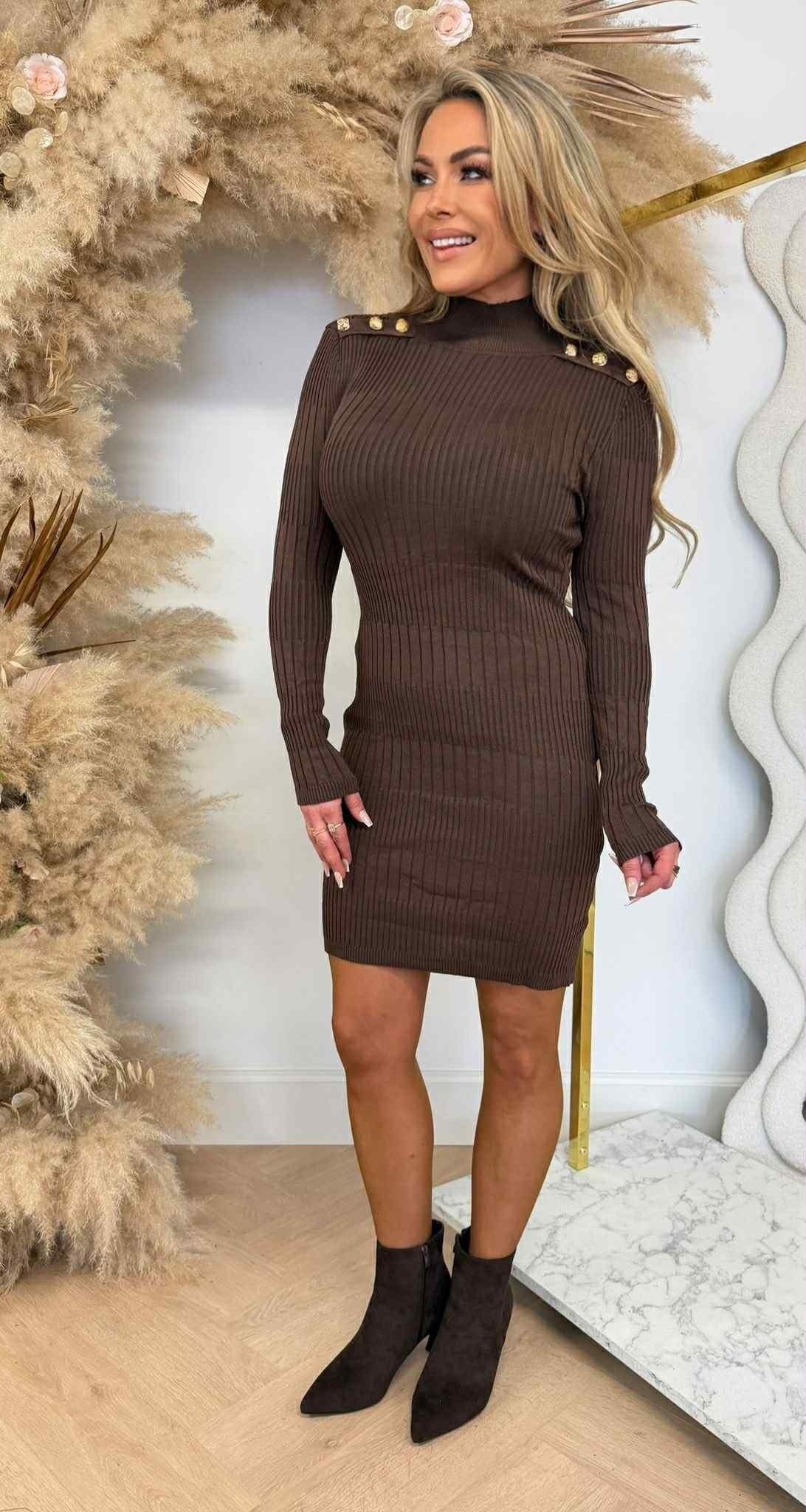 ROBE BOUTONNÉE VOLANTS 10203 CHOCOLAT FONCÉ