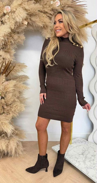 ROBE BOUTONNÉE VOLANTS 10203 CHOCOLAT FONCÉ
