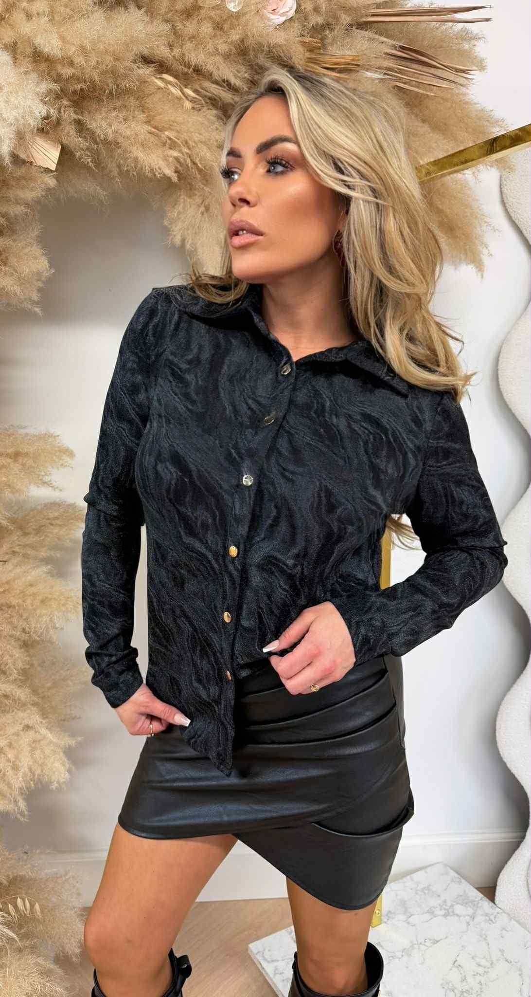 BY SWAN BUTTON SHINE PRINT BLUSE 8975 SCHWARZ