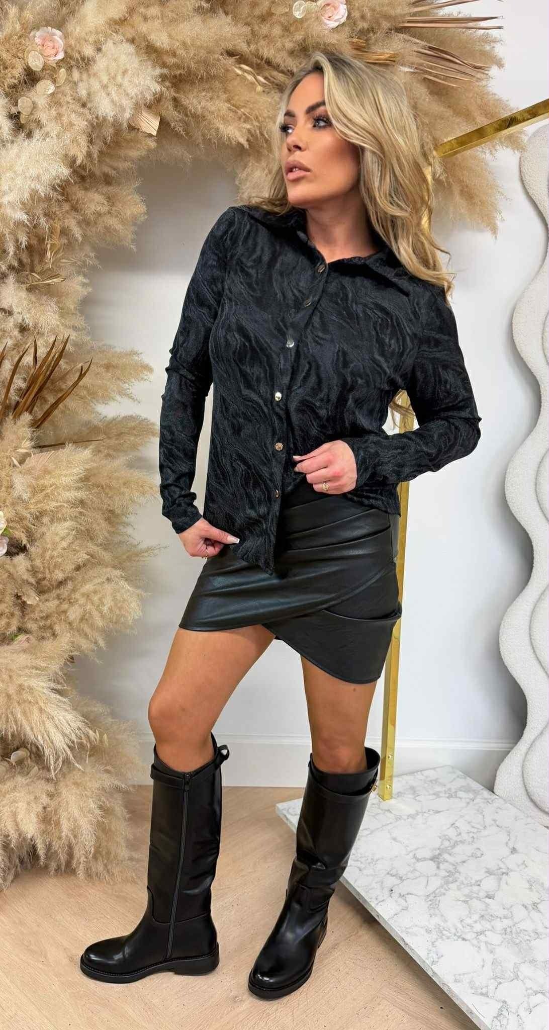 BY SWAN BUTTON SHINE PRINT BLUSE 8975 SCHWARZ